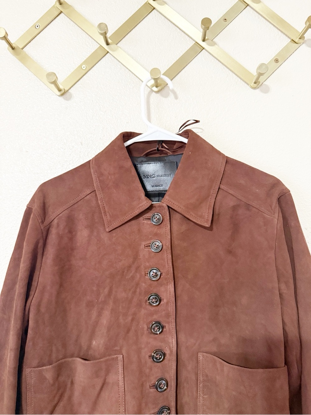 Mango MNG Genuine Goat Suede Leather Button Jacket in Burnt Orange $430 MSRP - Picture 14 of 15